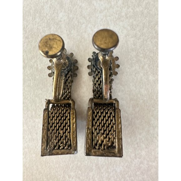 Antique Victorian Etruscan Revival brass enamel seed pearls screw back earrings - Picture 5 of 7